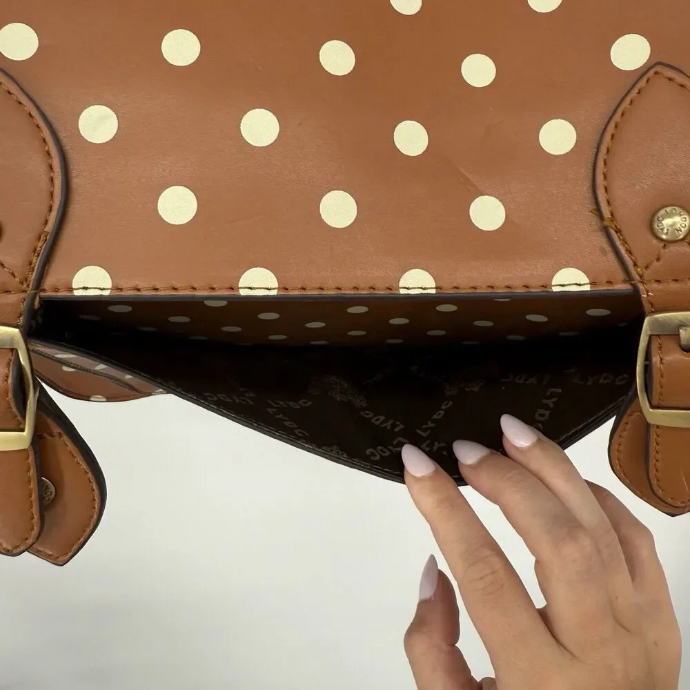 LYDC London Tan & White Polka Dot Satchel Bag Crossbody Vintage